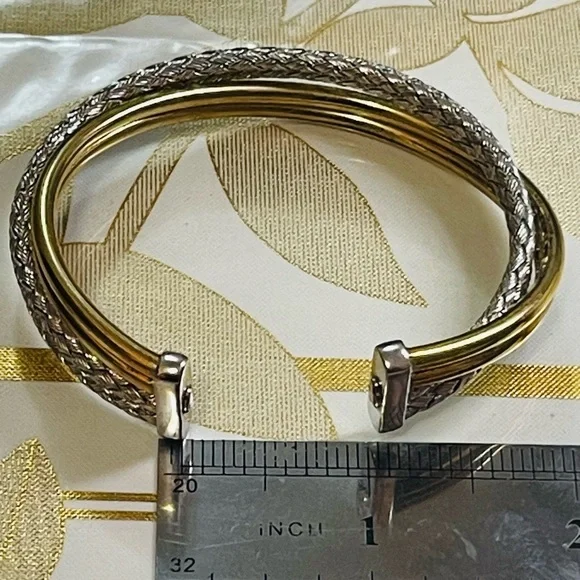 925 Sterling Silver Double Twist Cuff Bracelet Two Tone Italy 23g Sz 6-6.25” - Picture 7 of 10